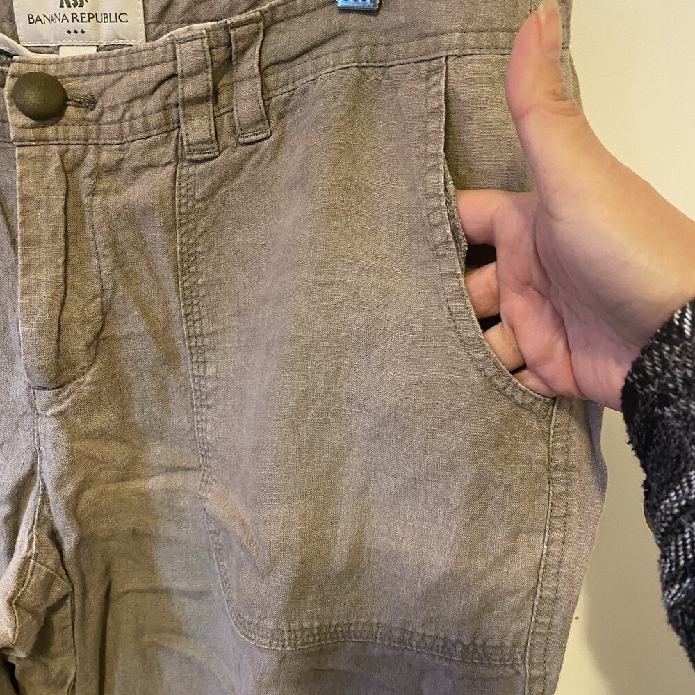 Y2K Banana Republic Women Pants WideLeg Sz 12 DarkGrey 100% Organic Linen Casual - Picture 9 of 11